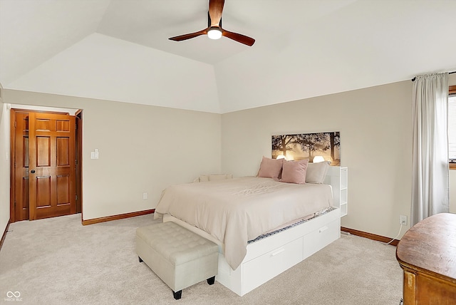 369 Rodeo Dr, Indianapolis, IN 46217 - bedroom featuring lofted ceiling, light carpet, and a ceiling fan
