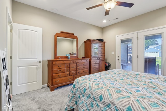 1209 E Wabash St, Frankfort, IN 46041 - bedroom with access to outside, light colored carpet, ceiling fan, and recessed lighting