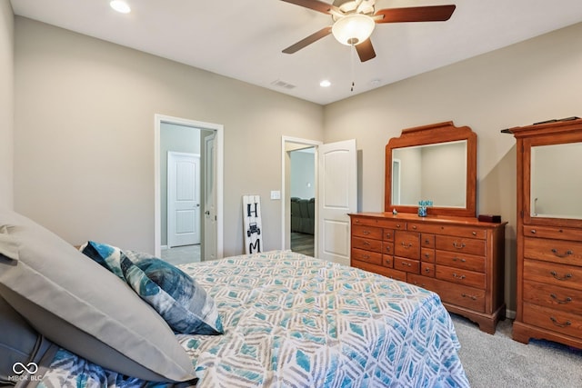 1209 E Wabash St, Frankfort, IN 46041 - bedroom featuring light colored carpet, recessed lighting, and ceiling fan