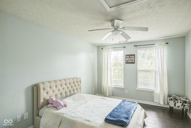 14156 Avalon E Dr, Fishers, IN 46037 - bedroom with a textured ceiling, hardwood / wood-style floors, and a ceiling fan
