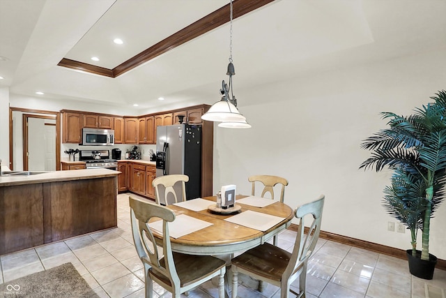 1456 Bent Tree Pl, Greenwood, IN 46143 - dining area with light tile patterned flooring, a raised ceiling, and recessed lighting