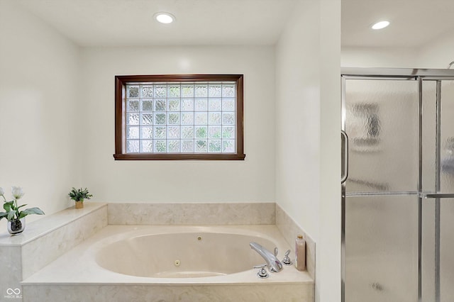 1456 Bent Tree Pl, Greenwood, IN 46143 - bathroom featuring a stall shower, a whirlpool tub, and recessed lighting