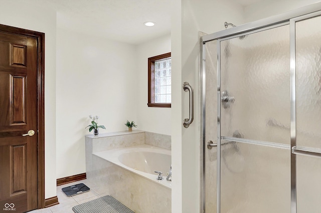 1456 Bent Tree Pl, Greenwood, IN 46143 - bathroom with a bath, tile patterned floors, and a shower stall
