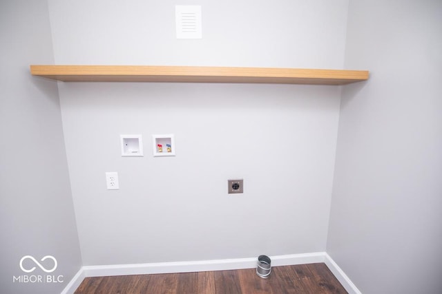 1855 E Deb Dr, North Vernon, IN 47265 - washroom with electric dryer hookup, hookup for a washing machine, and dark wood-style flooring