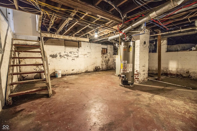 611 N Bradley Ave, Indianapolis, IN 46201 - unfinished basement with gas water heater and stairs