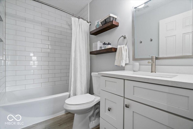 8827 Lindsey Ct, Fishers, IN 46038 - bathroom with vanity, shower / bath combo, and wood finished floors