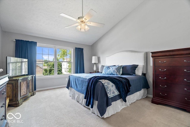 8827 Lindsey Ct, Fishers, IN 46038 - bedroom with lofted ceiling, light carpet, a textured ceiling, and ceiling fan