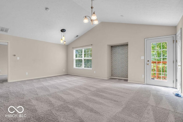 1139 Fernwood Way, Plainfield, IN 46168 - unfurnished room with vaulted ceiling, carpet floors, and a chandelier