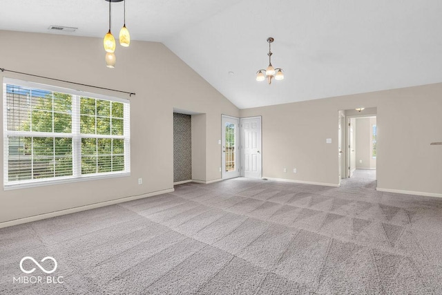 1139 Fernwood Way, Plainfield, IN 46168 - carpeted spare room with lofted ceiling, healthy amount of natural light, and a chandelier