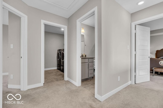 3546 Brampton Ln, Westfield, IN 46074 - hall with independent washer and dryer, carpet, and recessed lighting