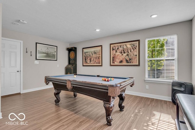 3546 Brampton Ln, Westfield, IN 46074 - recreation room with light wood-style flooring, billiards table, recessed lighting, and a textured ceiling