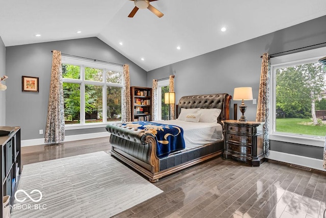 720 Willow Pointe N Dr, Plainfield, IN 46168 - bedroom featuring high vaulted ceiling, a ceiling fan, wood finished floors, and recessed lighting