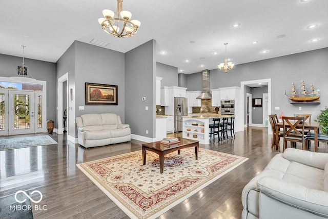 720 Willow Pointe N Dr, Plainfield, IN 46168 - living room featuring a chandelier, recessed lighting, and dark wood finished floors