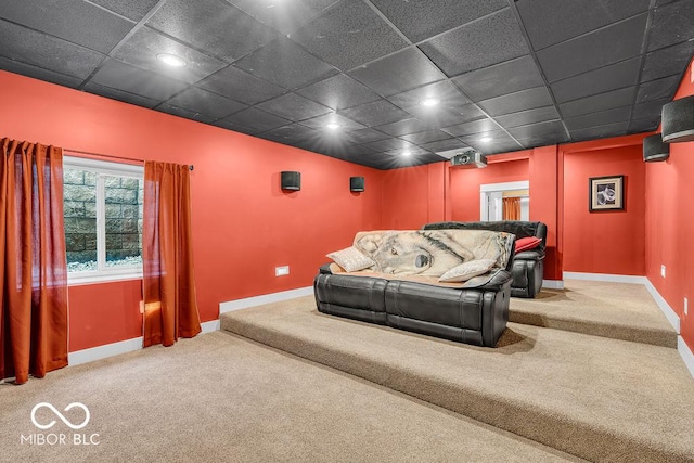 720 Willow Pointe N Dr, Plainfield, IN 46168 - home theater room featuring carpet flooring, a paneled ceiling, and recessed lighting