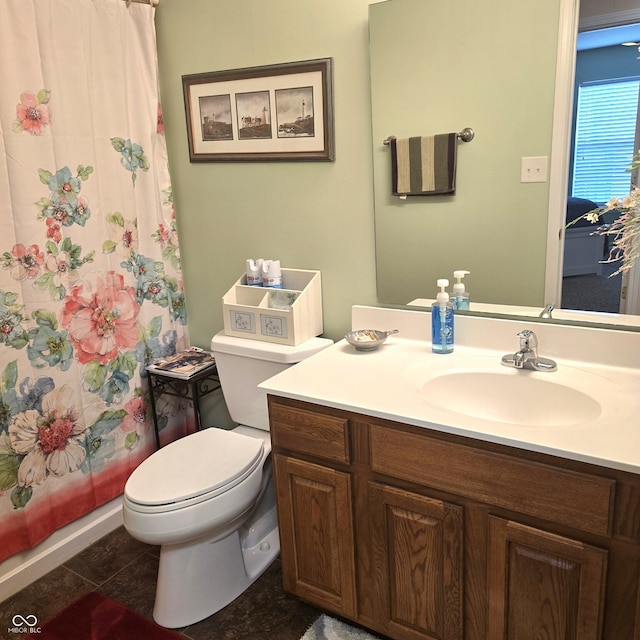7608 Mather Ln, Indianapolis, IN 46239 - full bath with vanity, curtained shower, and tile patterned floors