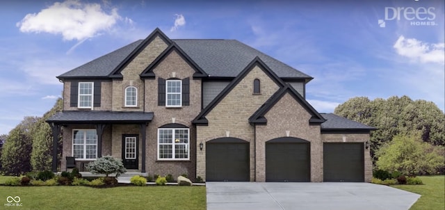 1452 E Greyhound Pass E, Carmel, IN 46032 - view of front facade with a front lawn, driveway, a garage, and brick siding