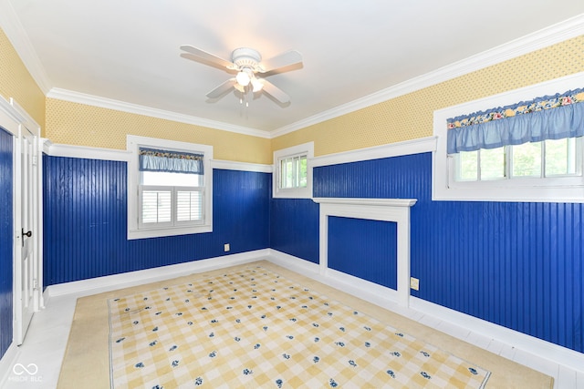 1325 Fordice Rd, Lebanon, IN 46052 - unfurnished room featuring a ceiling fan, crown molding, and wallpapered walls