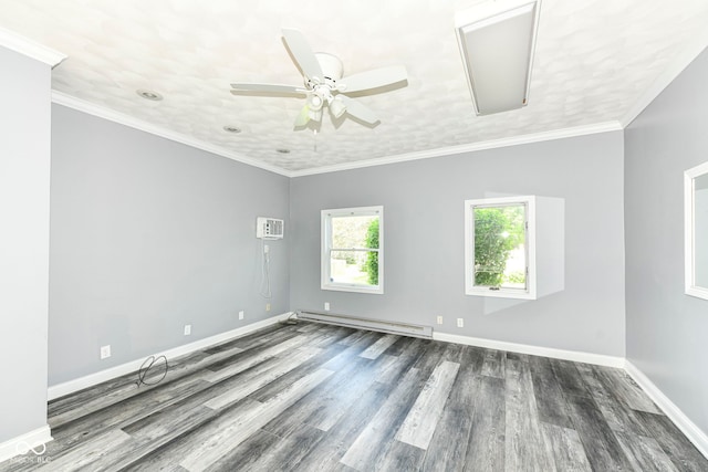 1325 Fordice Rd, Lebanon, IN 46052 - spare room featuring a baseboard radiator, wood finished floors, ceiling fan, and a wall unit AC