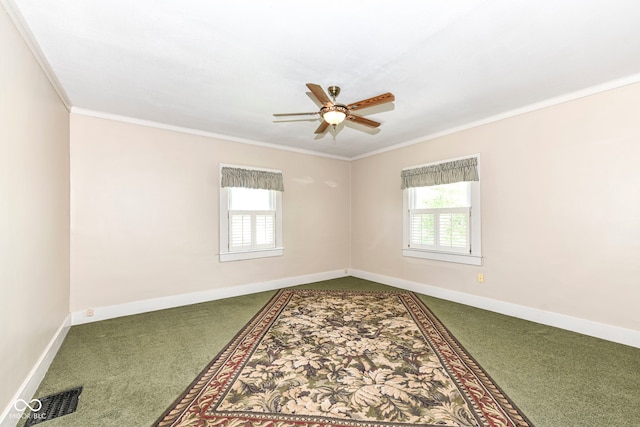 1325 Fordice Rd, Lebanon, IN 46052 - spare room featuring carpet floors, plenty of natural light, crown molding, and ceiling fan
