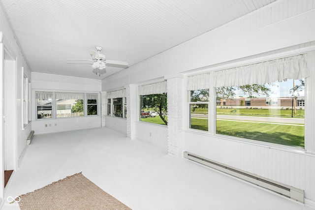 1325 Fordice Rd, Lebanon, IN 46052 - unfurnished sunroom featuring a baseboard heating unit and ceiling fan