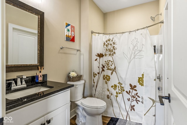 830 Freeland Way, Carmel, IN 46032 - bathroom featuring vanity, wood finished floors, and a shower with curtain