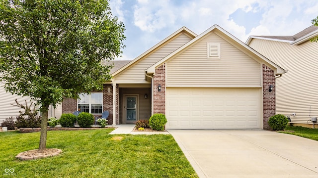 17183 Petersfield Ln, Westfield, IN 46074 - view of front of home with brick siding, a garage, driveway, a front yard, and a shingled roof