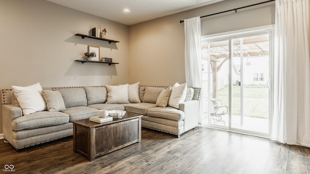 17183 Petersfield Ln, Westfield, IN 46074 - living area featuring dark wood finished floors, plenty of natural light, and recessed lighting