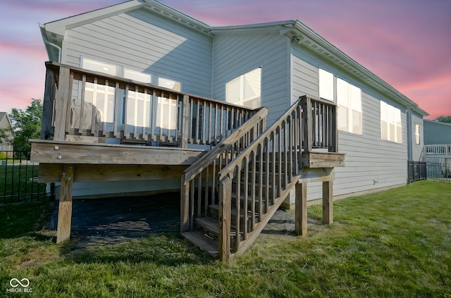 16235 Natures Way, Westfield, IN 46074 - back of property at dusk featuring a wooden deck and stairs