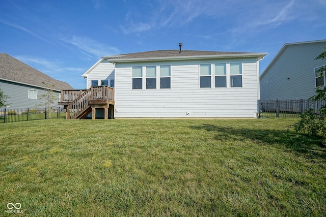 16235 Natures Way, Westfield, IN 46074 - rear view of property with stairs, a wooden deck, and a fenced backyard