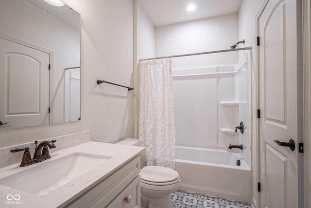 16235 Natures Way, Westfield, IN 46074 - bathroom featuring vanity, shower / bath combo, recessed lighting, and tile patterned flooring