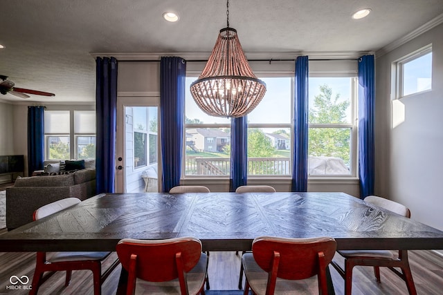 16235 Natures Way, Westfield, IN 46074 - dining area featuring plenty of natural light, a chandelier, ornamental molding, recessed lighting, and a ceiling fan