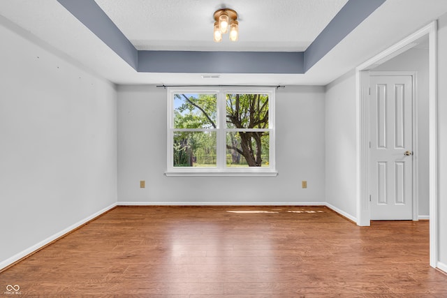 6329 Whitaker Farms Dr, Indianapolis, IN 46237 - spare room with wood finished floors, a tray ceiling, and a textured ceiling