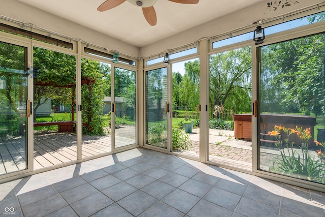 6329 Whitaker Farms Dr, Indianapolis, IN 46237 - unfurnished sunroom featuring ceiling fan and healthy amount of natural light