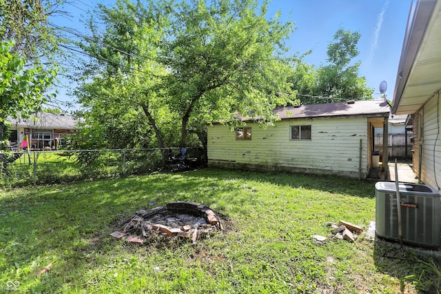 7307 Twin Beech Dr, Indianapolis, IN 46226 - fenced backyard featuring an outdoor fire pit