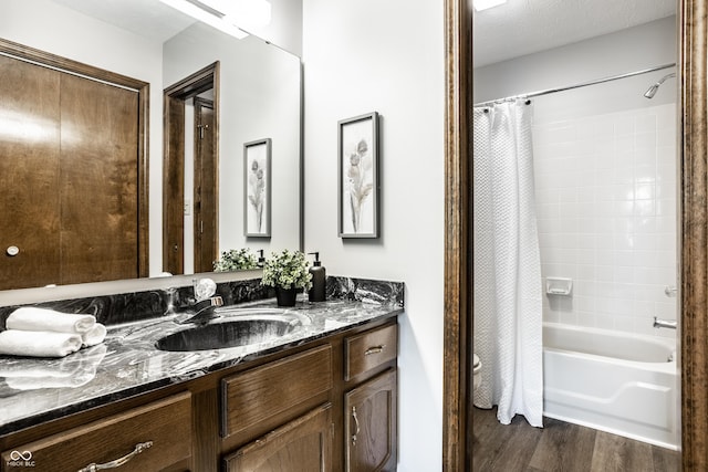2247 Frisco Pl, Indianapolis, IN 46240 - bathroom with vanity, wood finished floors, and shower / bath combination with curtain