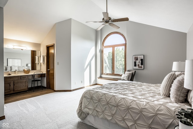 2247 Frisco Pl, Indianapolis, IN 46240 - carpeted bedroom featuring high vaulted ceiling and ensuite bathroom