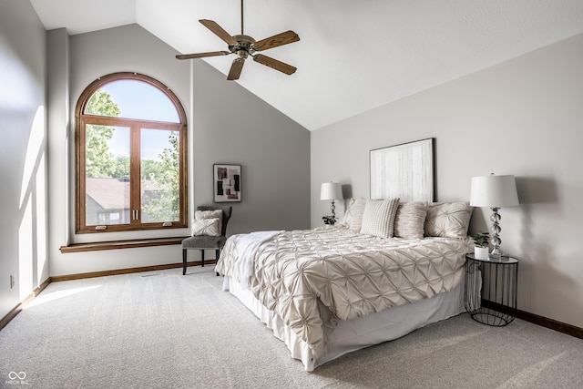 2247 Frisco Pl, Indianapolis, IN 46240 - carpeted bedroom featuring high vaulted ceiling and ceiling fan