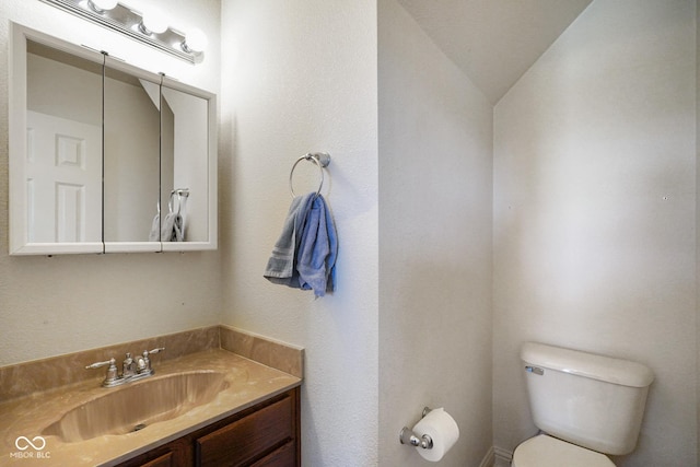 3075 W Crosscreek Dr, Monrovia, IN 46157 - half bathroom featuring vanity and vaulted ceiling