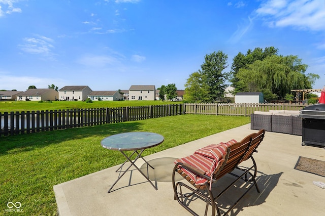 3075 W Crosscreek Dr, Monrovia, IN 46157 - fenced backyard featuring a patio, a residential view, area for grilling, and an outdoor living space
