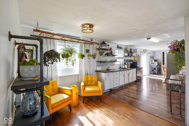 2911 N 200 W Rd, Franklin, IN 46131 - living area with a textured ceiling and dark wood finished floors