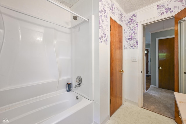 705 N Davidson St, Greensburg, IN 47240 - full bathroom featuring ornamental molding, bathing tub / shower combination, and wallpapered walls