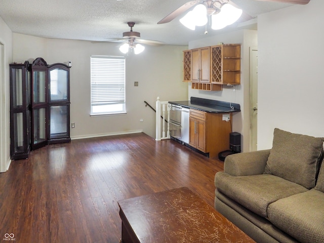 2355 Collins Way, Greenfield, IN 46140 - living room featuring ceiling fan and dark wood-style flooring
