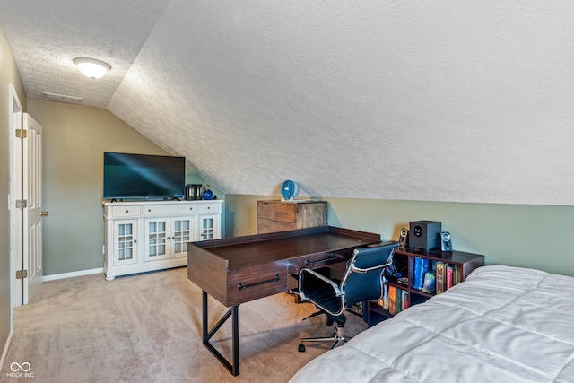 8754 Lily Ct, Zionsville, IN 46077 - carpeted bedroom featuring a textured ceiling and vaulted ceiling