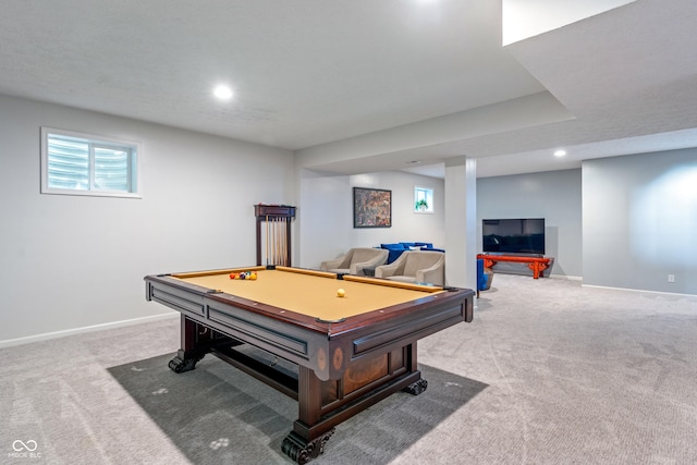 8754 Lily Ct, Zionsville, IN 46077 - playroom featuring pool table, carpet, and recessed lighting