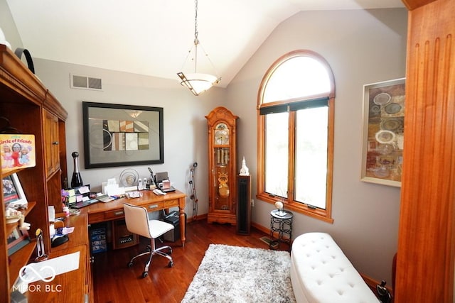 5586 S 200 E, Franklin, IN 46131 - office featuring lofted ceiling and dark wood-type flooring