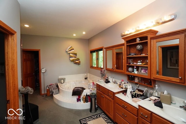 5586 S 200 E, Franklin, IN 46131 - bathroom featuring double vanity, a garden tub, and recessed lighting