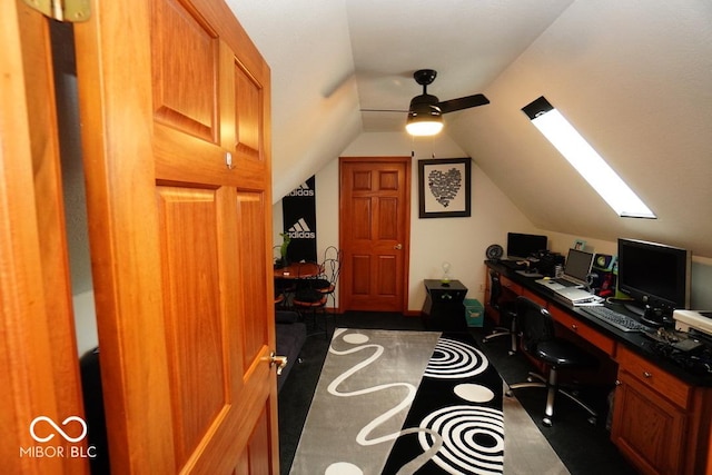 5586 S 200 E, Franklin, IN 46131 - office area with lofted ceiling, a skylight, and ceiling fan