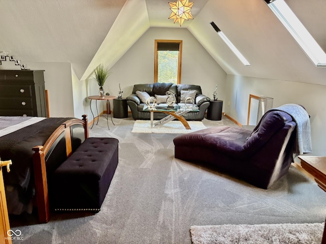 5586 S 200 E, Franklin, IN 46131 - living room with carpet floors, a skylight, and vaulted ceiling