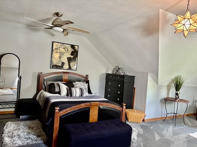 5586 S 200 E, Franklin, IN 46131 - carpeted bedroom featuring lofted ceiling, ceiling fan, and a textured ceiling