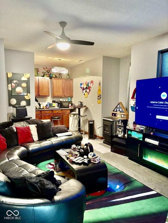 5586 S 200 E, Franklin, IN 46131 - living area featuring a ceiling fan and light carpet